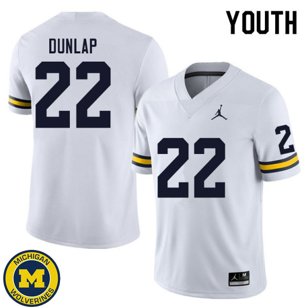 Youth University of Michigan #22 Tavierre Dunlap White College Game Football Jersey